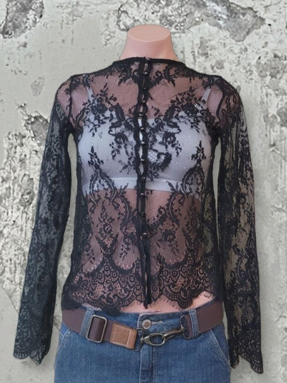 Dynamite Gothic Sheer Black Goth Lace Cropped Cardigan Jacket (S)